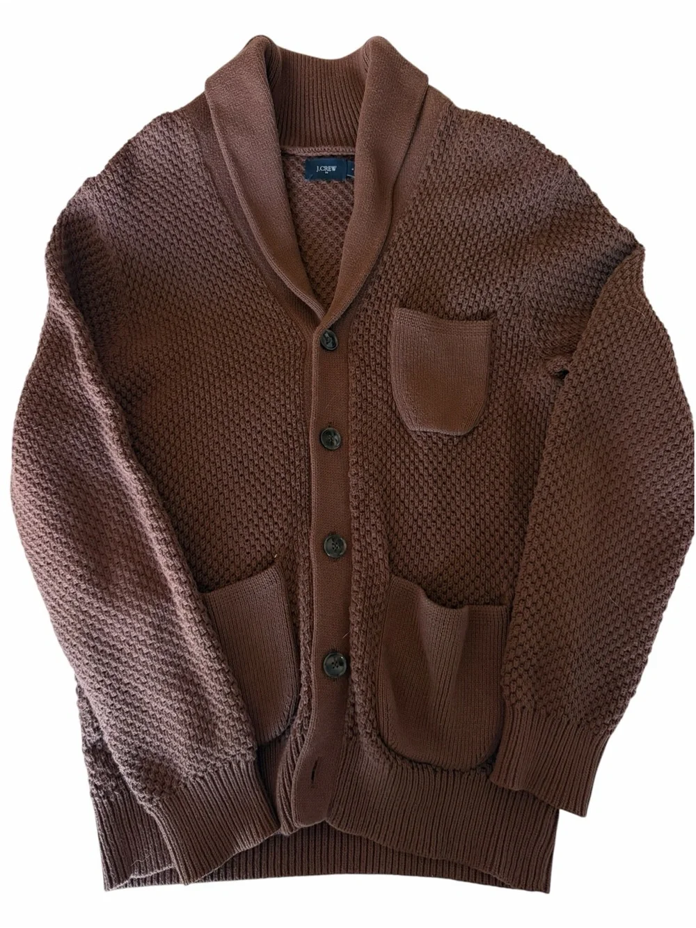 J.Crew Mens Small Seed Stitch Shawl Collar Cardigan Brown G9100 Cotton